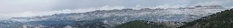 Das schneebedeckte Gebirge Montsant