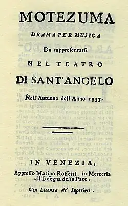 Antonio Vivaldi – Motezuma – Titelseite des Librettos – Venedig 1733