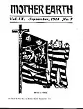 Auf den ersten Blick erscheint das Bild wie eine US-amerikanische Flagge; allerdings sind die Streifen die Streifen einer Gefängnisuniform, die Sterne Explosionen über einem Schlachtfeld und der Fahnenmast ein Kruzifix