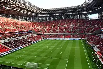 Der Innenraum mit Blick auf die vergrößerte Südtribüne (rechts) bei der Eröffnung des Stade Prince Moulay Abdallah (September 2025)