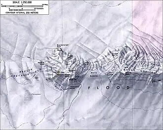 Karte der Flood Range mit Mount&nbsp;Berlin (links) und dem Walts-Kliff
