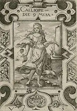 Kalliope (Stich von Virgil Solis aus P.&nbsp;Ovidii Metamorphosis von 1562)