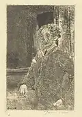 Selbstbildnis als Skelett (1889), Radierung, 11,6 × 7,5 cm, Königliche Bibliothek Belgiens, Brüssel (WVZ D 67)