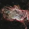 Überlagerung von Aufnahmen der Röntgenstrahlung und Aufnahmen der Infrarotstrahlung. Aufgenommen mit dem Chandra-Weltraumteleskop und dem Spitzer-Weltraumteleskop.
