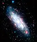 Die Galaxie NGC 3198 aufgenommen im Infrarotem vom Spitzer-Weltraumteleskop.