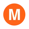 Rundes Liniensignet mit dem weißen Buchstaben M in orange gefülltem Kreis vor neutralem Hintergrund