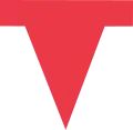 Ein auf dem Kopf stehendes rotes Dreieck mit horizontalem Balken darüber