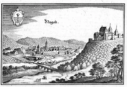 Nagold und die Burg Hohennagold (um 1650)
