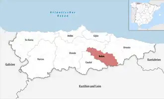 Die Lage der Comarca Nalón in der autonomen Gemeinschaft Asturien
