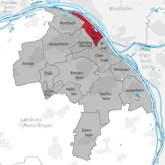 Lage des Stadtteils Mainz-Neustadt (anklickbare Karte)