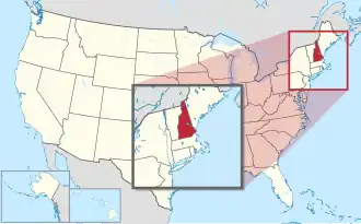 Karte der USA, New Hampshire hervorgehoben