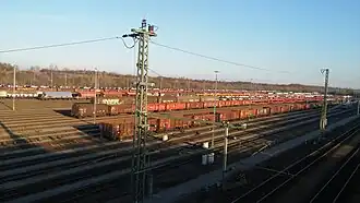 Blick von der Dachauer Straße aus auf den Rangierbahnhof
