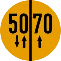 Normalschild für Fahrbahnbreiten b&nbsp;≥&nbsp;5,50&nbsp;m (zweistreifiger Verkehr)