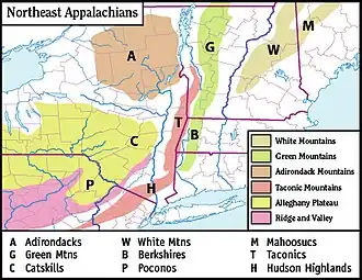 Lage der Berkshire Mountains (Buchstabe B)