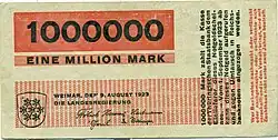 1 Mio. Mark (1.000.000 Mark) 9. August 1923 (Wert ca. 1 Mark von 1914)