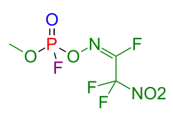 Eine Nervenkampfstoff aus der Nowitschok-Reihe (vereinfachte Strukturformel ohne Berücksichtigung der Stereochemie am Phosphoratom)