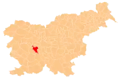 Karte von Slowenien, Position von Vrhnika hervorgehoben