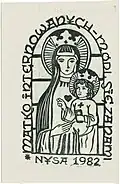 Schwarzlinienschnitt. Unbekannter Künstler: Muttergottes mit Jesuskind, 1982