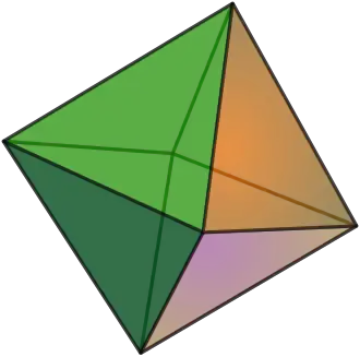 ✔ Das konvexe Oktaeder mit 6 Ecken, 12 Kanten und 8 Flächen erfüllt mit '"`UNIQ--postMath-00000028-QINU`"' den Eulerschen Polyedersatz