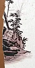 Ofenkachel, bemalt und signiert von Peter Gnehm