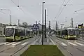Solaris Tramino 3002 und 3003 an der Endhaltestelle Kanta der Linien 1 und 2 (2016)