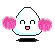 Nach oben verlängerte Kaoani-Form verleiht Ähnlichkeit mit einem Reisball (Onigiri) – Pompons verweisen auf Cheerleading-Jubel
