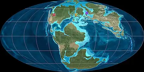 Karte der Welt im Jura mit eingezeichneten Fundorten