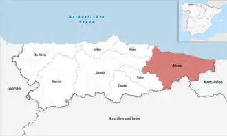 Die Lage der Comarca Oriente in der autonomen&nbsp;Gemeinschaft&nbsp;Asturien