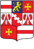 Großes Ortenburger Anspruchswappen ohne Wappenzierde nach dem Aussterben der Grafen von Krichingen und Püttingen nach Tyroff, 1821
