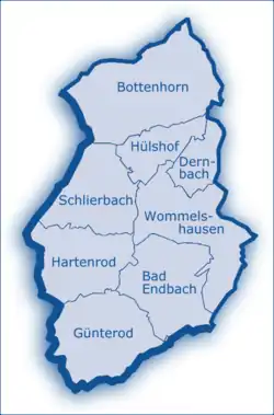 Bad Endbach mit den Gemarkungsgrenzen seiner Ortsteile