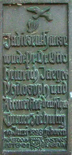Gedenktafel für Otto Jäger