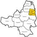 Beide Kozakowice in der Gemeinde Goleszów (gelb)