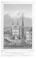 Ansicht der Südfassade mit den ursprünglichen Turmspitzen kurz nach 1842