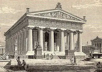 Rekonstruktion des Poseidontempels nach einem Stich aus Pierers Universal-Lexikon 1891
