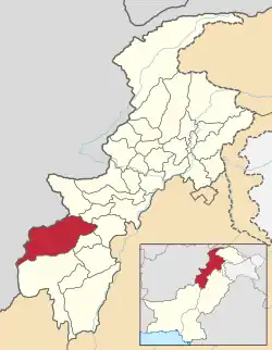 Karte von Pakistan, Position von Nordwasiristan hervorgehoben