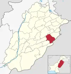 Karte von Pakistan, Position von Distrikt Okara hervorgehoben