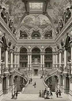Gesamtansicht des Treppenhauses, Kupferstich, 1880