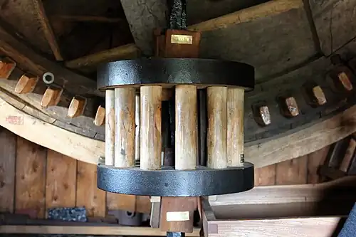 Das Triebrad überträgt die Bewegung vom Kammrad auf die Spinnwelle
