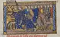 Zwei Amazonenköniginnen an der Spitze ihres Heeres in einer möglicherweise um 1287 entstandenen Handschrift der Histoire ancienne, Paris, Bibliothèque nationale de France, Français 20125, fol. 119r.