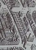 Plan de Turgot – Rue Neuve d’Orléans (heute: Boulevard Saint-Denis) mit den beiden Stadttoren; 1739