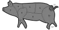 Italien: 1. musetto ‚Schnauze‘, 2. orecchio ‚Ohr‘, 3. guanciale ‚Backen‘, 4. capocollo ‚Hals‘, 5. carré ‚Lende‘, 6. spalla ‚Schulter‘, 7. piedi anteriori ‚Vorderpfote‘, 8. pancetta ‚Bauchspeck‘, 9. lombata ‚Lende‘, 10. coscia o cosciotto ‚Schenkel oder Bein‘, 11. coda ‚Schwanz‘, 12. zampe ‚Keulen‘