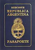 Vorderseite eines maschinenlesbaren, nicht-biometrischen argentinischen Reisepasses, ausgestellt bis 2012