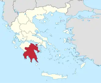 Lage der Region Peloponnes innerhalb Griechenlands