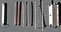 Zerlegte EL84 v.&nbsp;l.&nbsp;n.&nbsp;r.: Kathode, Steuergitter, Schirmgitter, Bremsgitter, Anode