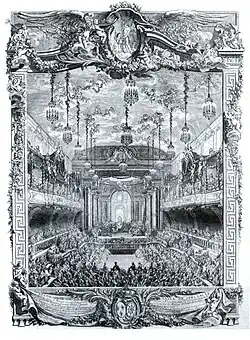 Abbildung einer Aufführung von Rameaus La Princesse de Navarre am 23. Februar 1745 in Versailles