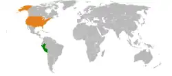 Lage von Peru und Vereinigte Staaten