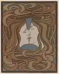 Peter Behrens: Der Kuss, 1898, Farbholzschnitt