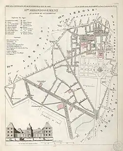 Rue d’Assas und der Westen in der ersten Hälfte des 19. Jahrhunderts, malerischer kleiner Atlas.