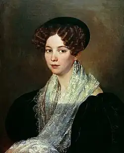 Porträt einer jungen Frau in einem schwarzen Kleid (1830-е)