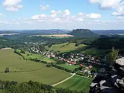 Aussicht in Richtung Norden über Pfaffendorf zum Lilienstein
